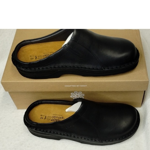 Naot Bjorn Black Matte Leather Clogs Men Size 42 us,9Comfortable Slip ons NIB - Picture 1 of 14
